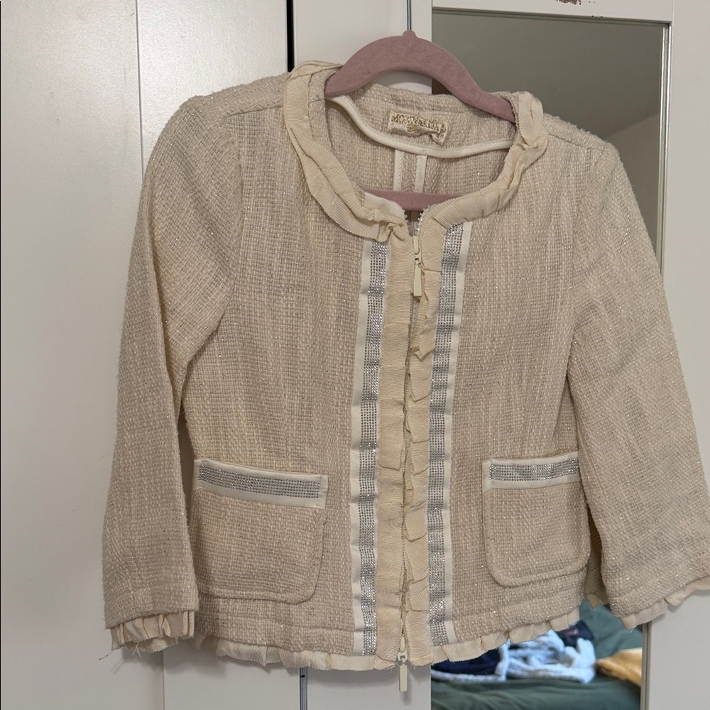 MONA LISA Cream Kids Blazer with Ruffle Trim